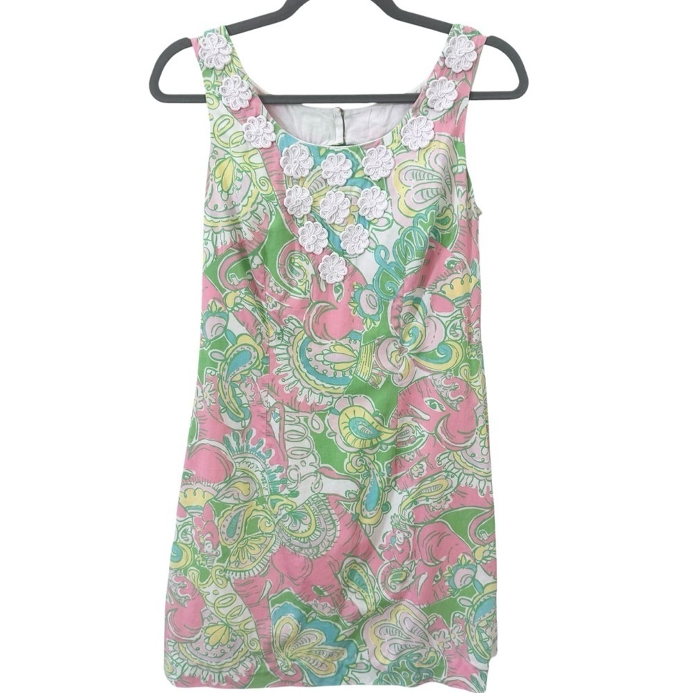 Lilly Pulitzer Chin Chin Elephant Print Nina Shift Dress Size 2 - Picture 2 of 9